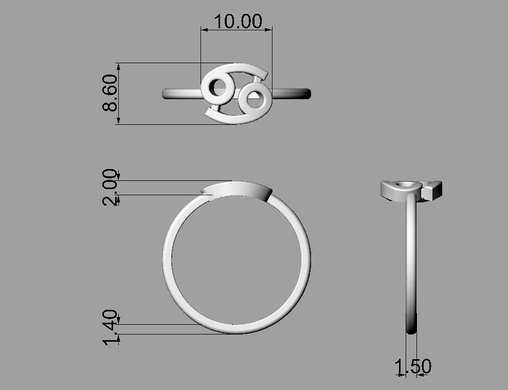 Zodiac Ring - Cancer 3D print model_3
