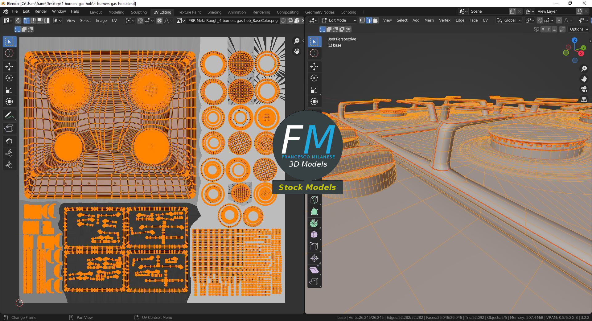 4 burners gas hob 3D model_10