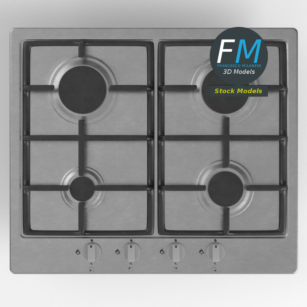 4 burners gas hob 3D model_6