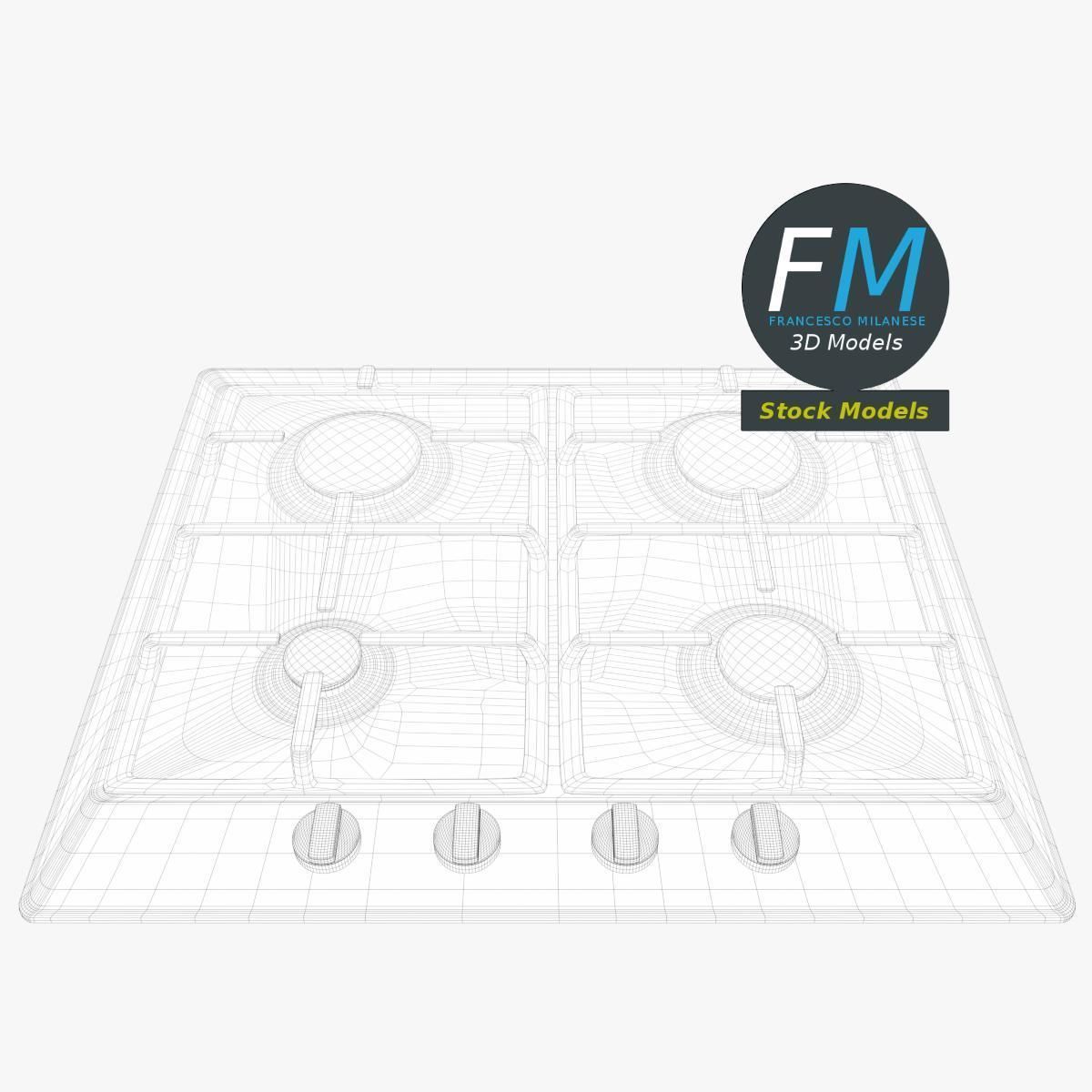 4 burners gas hob 3D model_7