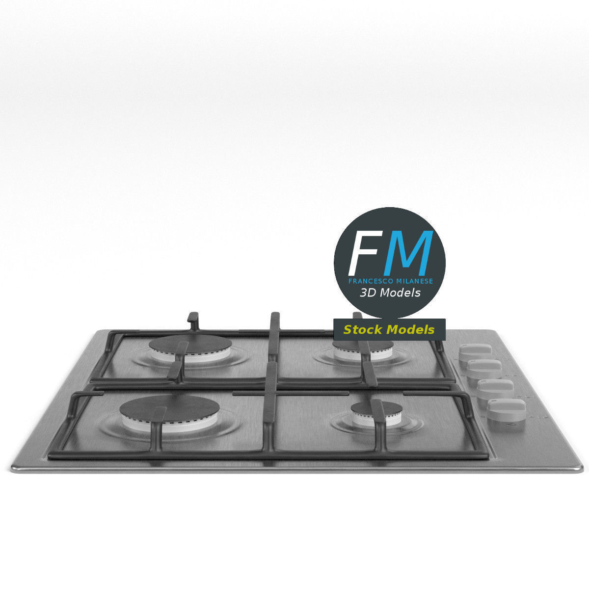 4 burners gas hob 3D model_4