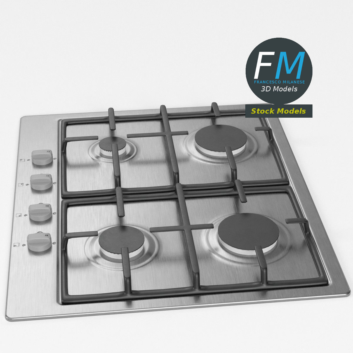 4 burners gas hob 3D model_2