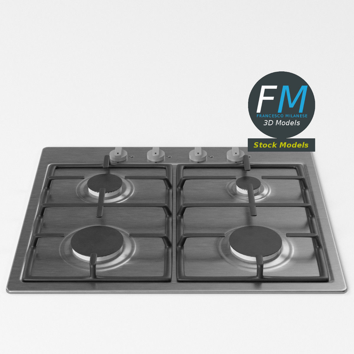 4 burners gas hob 3D model_5