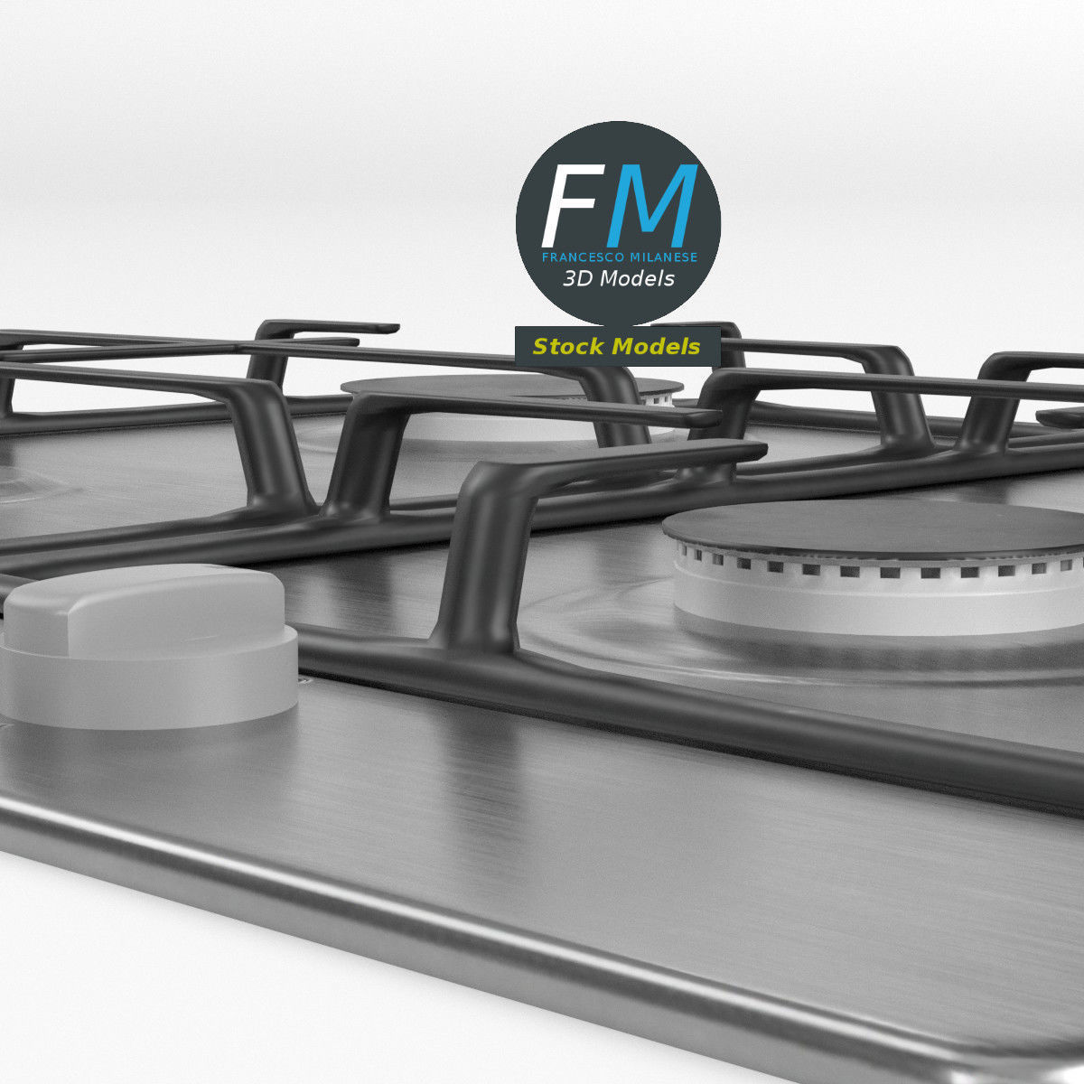 4 burners gas hob 3D model_3