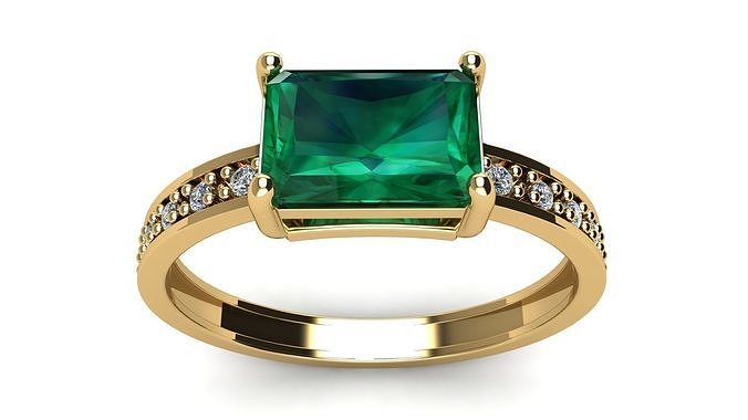 Octagonal Gem 7x5 mm Ring with Diamonds 3D model 3D printable | CGTrader