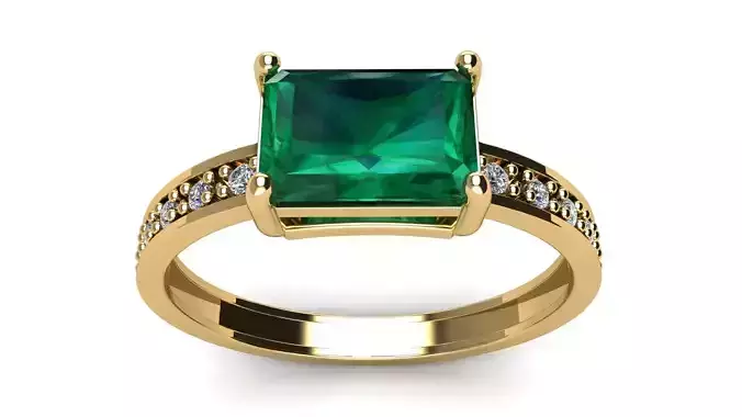 Octagonal Gem 7x5 mm Ring with Diamonds