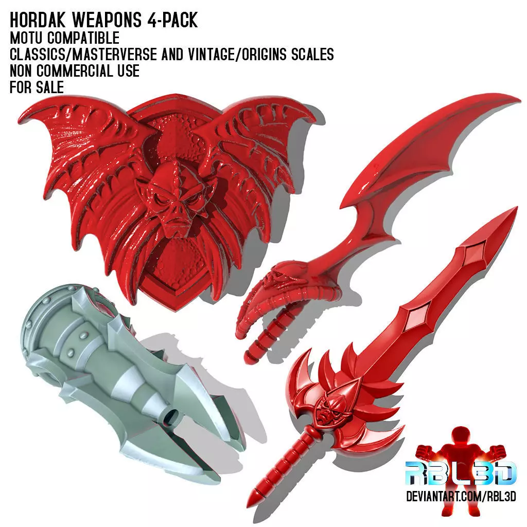 Hordak Weapons 4-pack -Arm Cannon Sabre Broadwsord and Shield- 3D print model_0