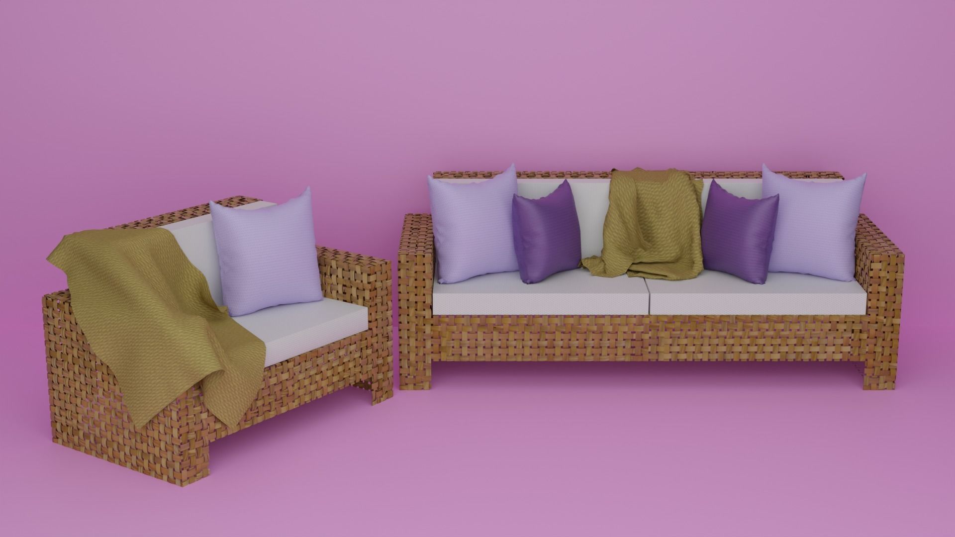 Wicker Sofa Set 3D model_2