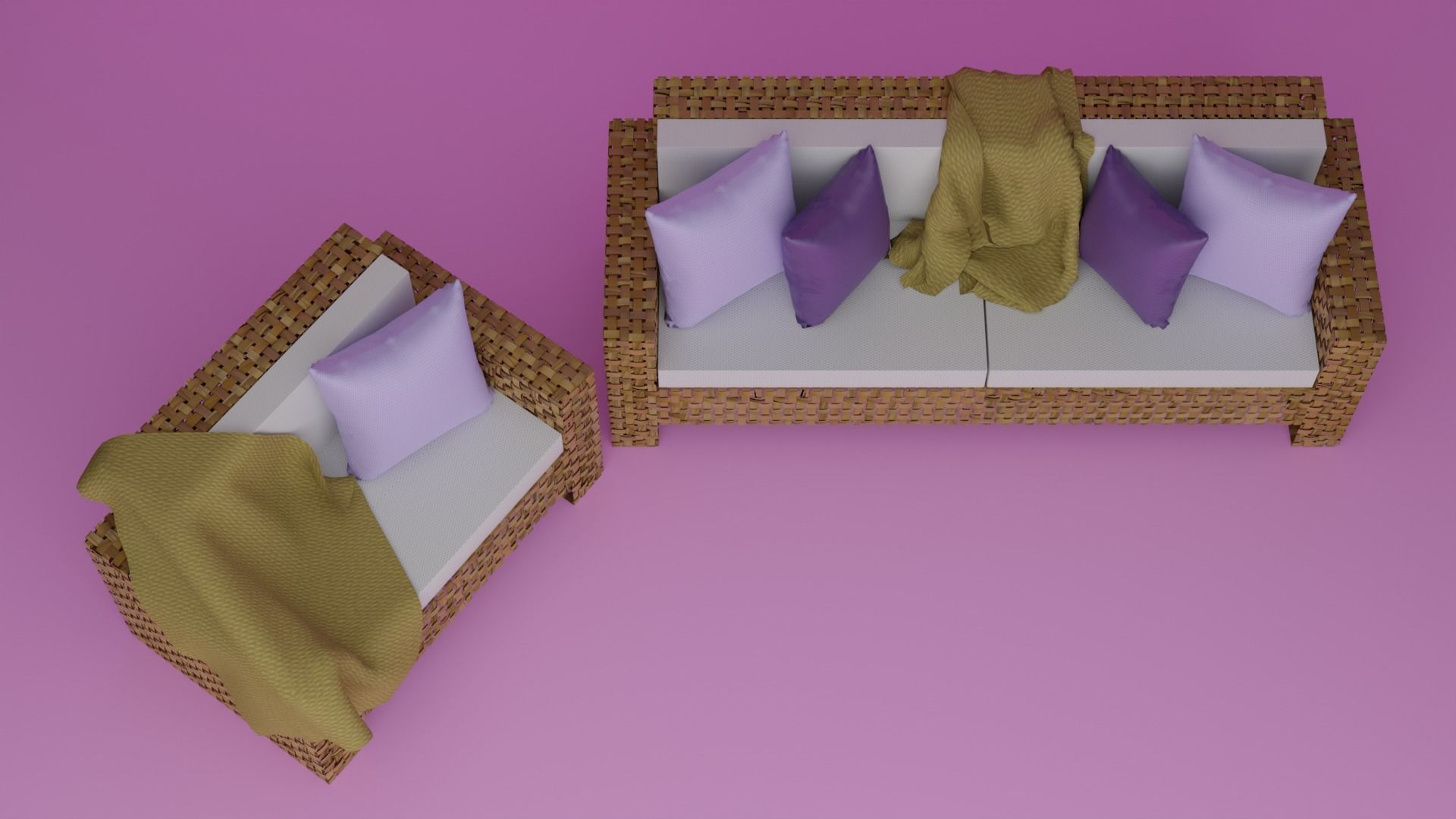 Wicker Sofa Set 3D model_5