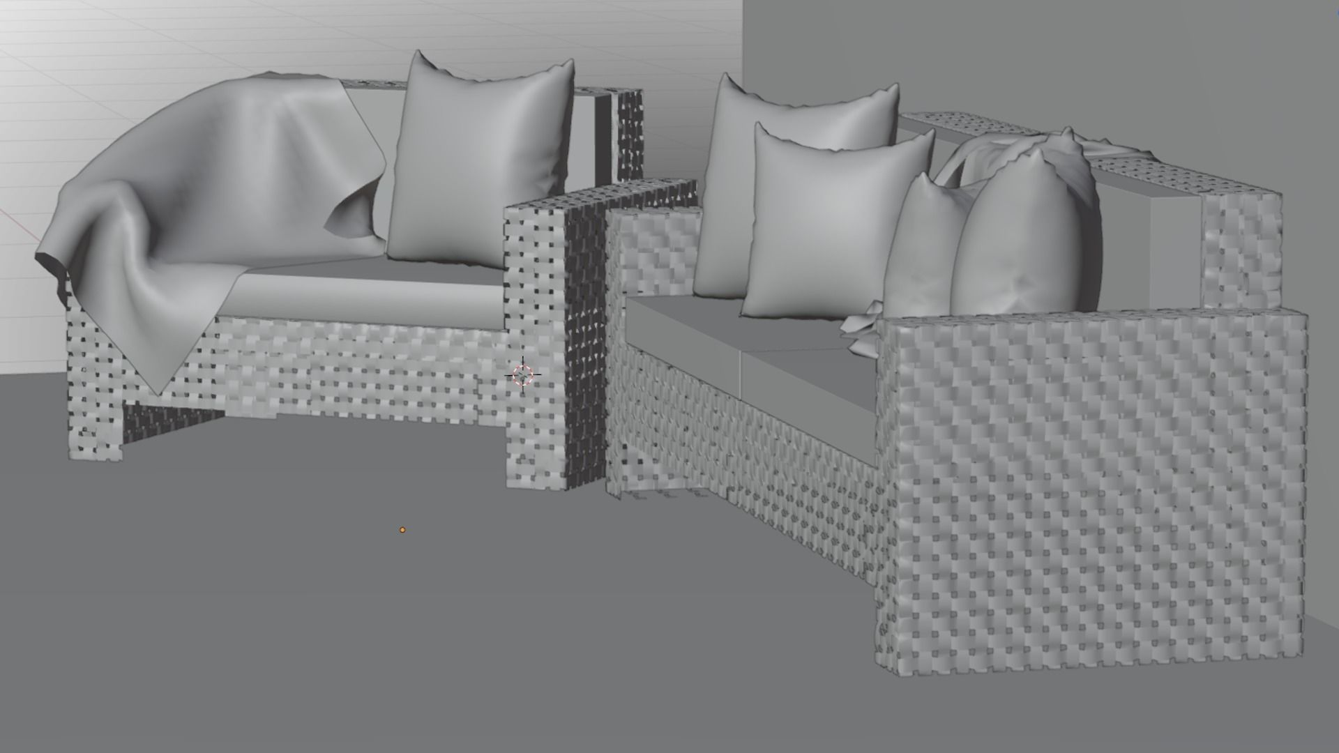 Wicker Sofa Set 3D model_10