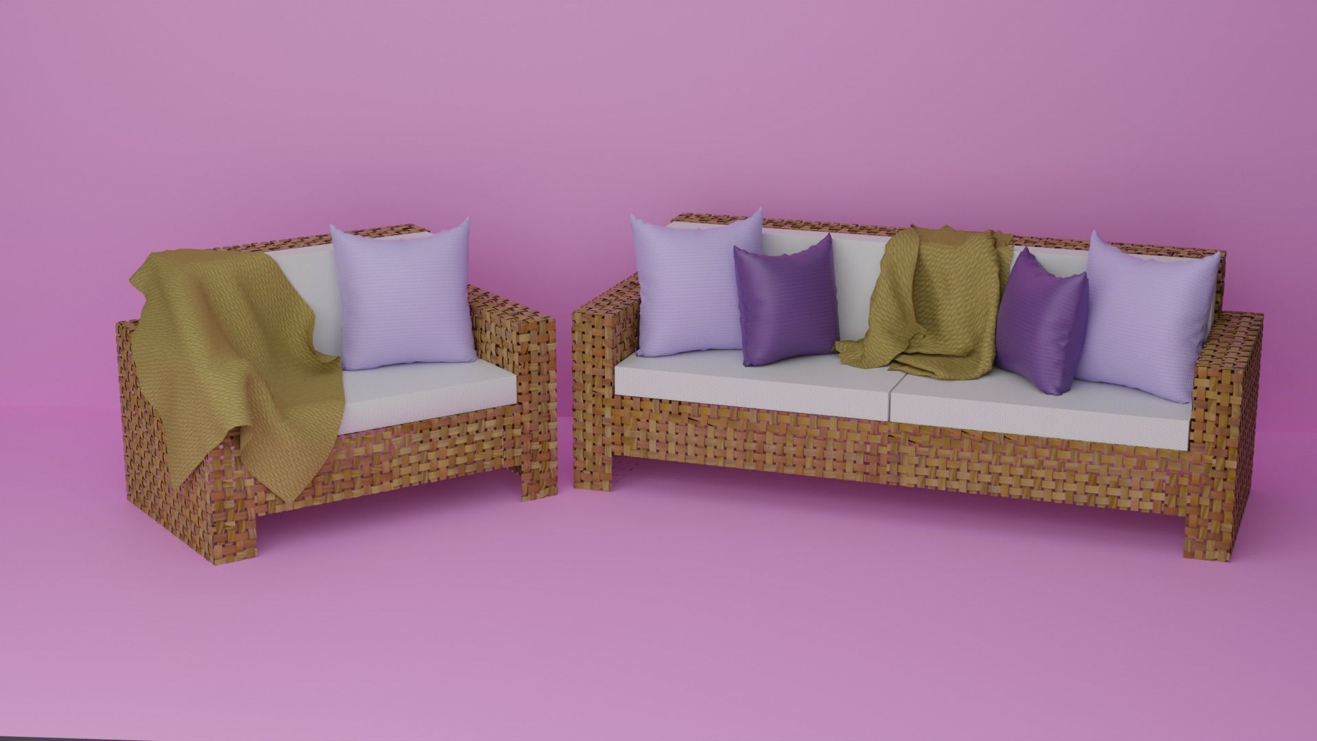 Wicker Sofa Set 3D model_3
