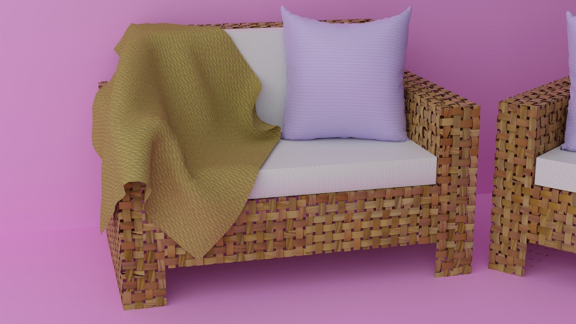 Wicker Sofa Set 3D model_7