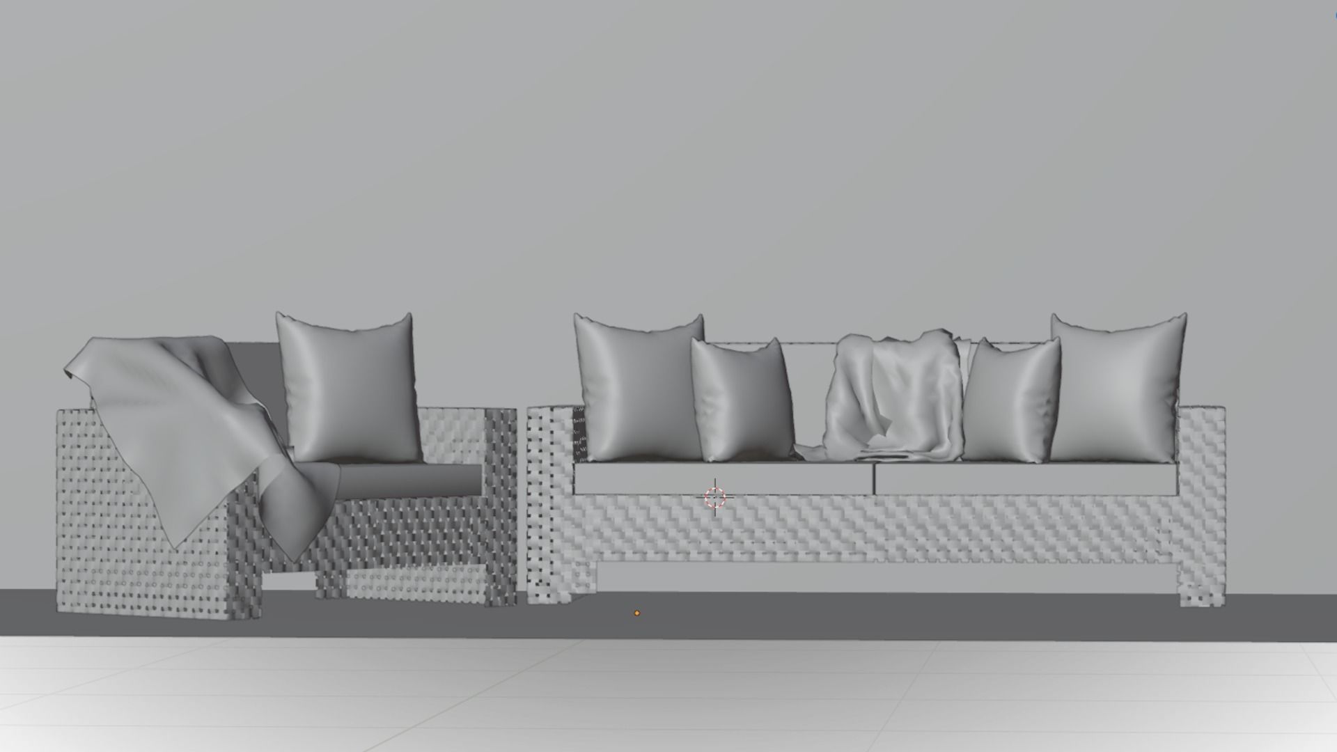 Wicker Sofa Set 3D model_8