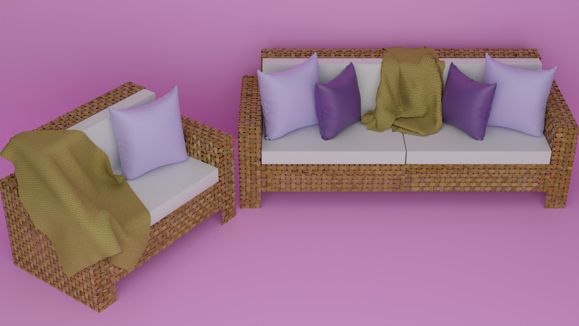Wicker Sofa Set 3D model_4