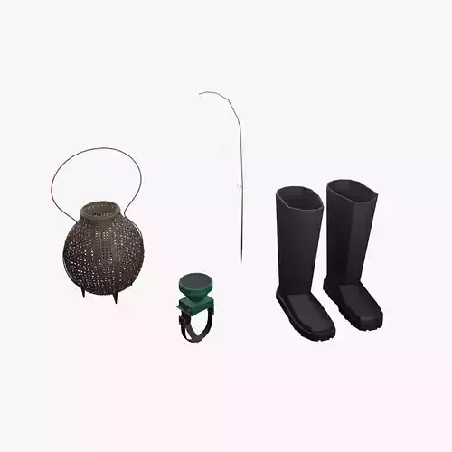 Low-poly local thailand farmer fishing equipment model