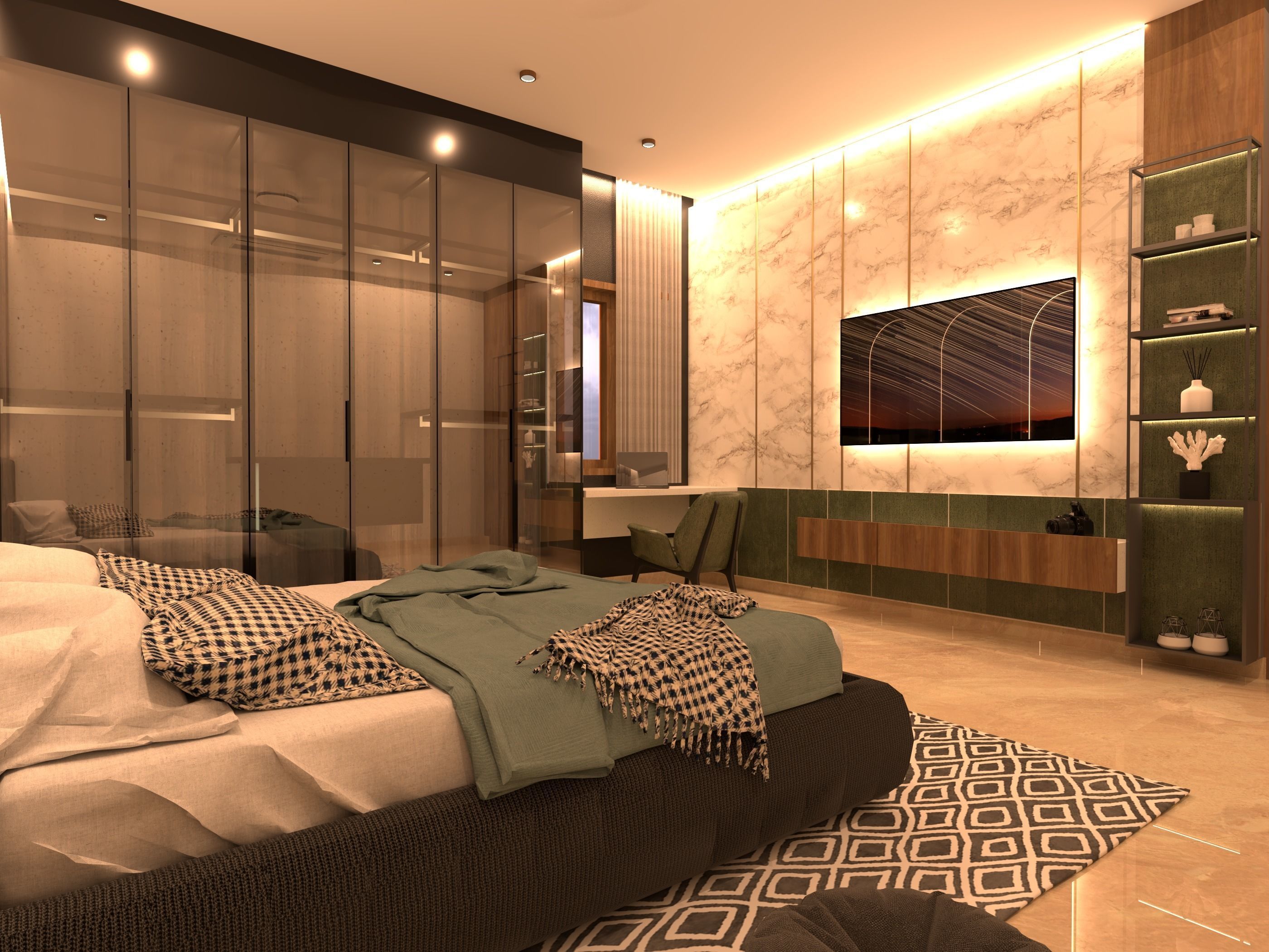 Grand Bedroom Design Ready to Render Setting  Free 3D model_1