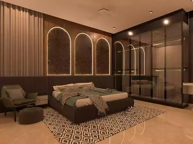 Grand Bedroom Design Ready to Render Setting  Free 3D model