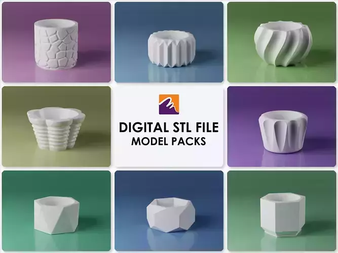 3D Printable Pot Planter STL Pack - 8 STL Files
