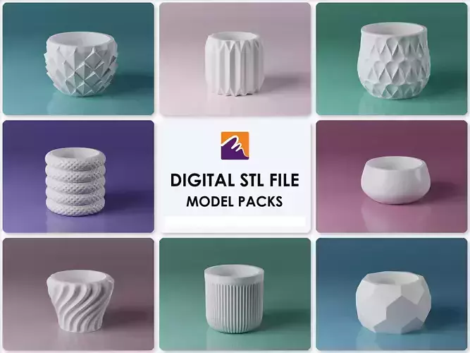 3D Digital Pot Planter STL Pack - 8 STL files 3D print model