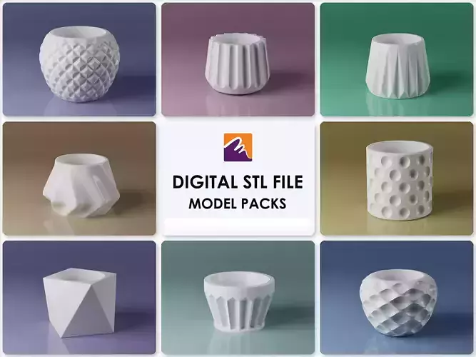 3D Digital Pot Vase STL Pack - 8 STL file  3D print model