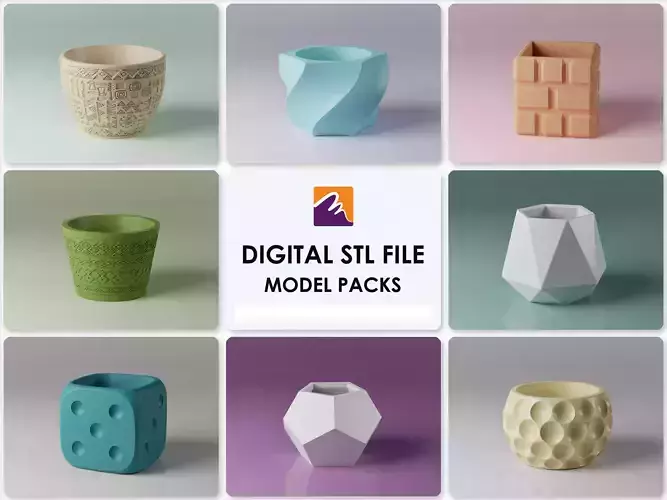 3D STL Pot Planter Pack - 8 STL files 3D print model