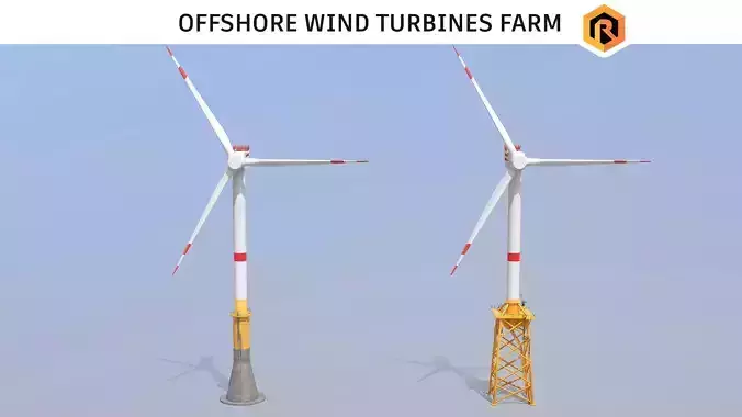 Offshore Wind Turbines Farm Low-poly 3D model