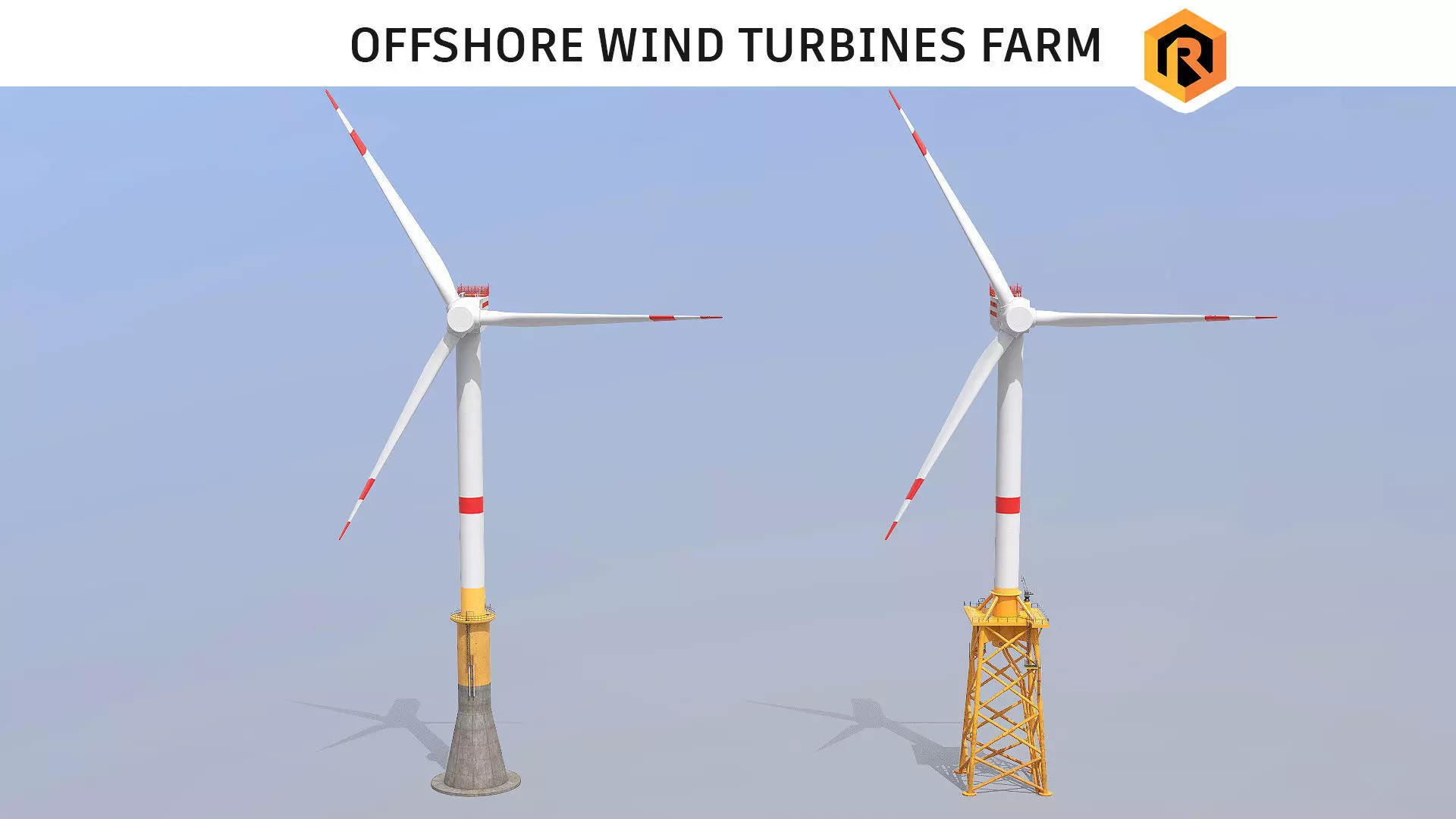Offshore Wind Turbines Farm Low-poly 3D model_0