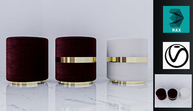 Pouf 3D model three vases with gold and accents Free 3D model