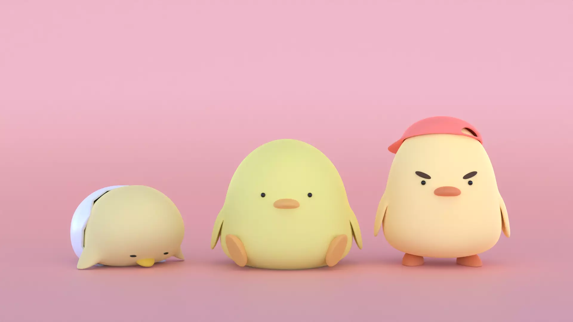Chick Trio Free low-poly 3D model_0
