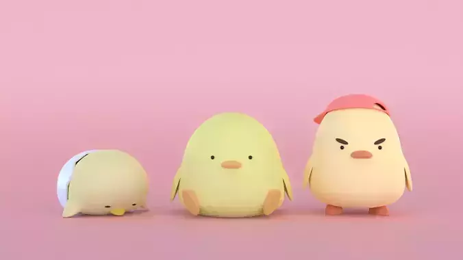 Chick Trio Free low-poly 3D model