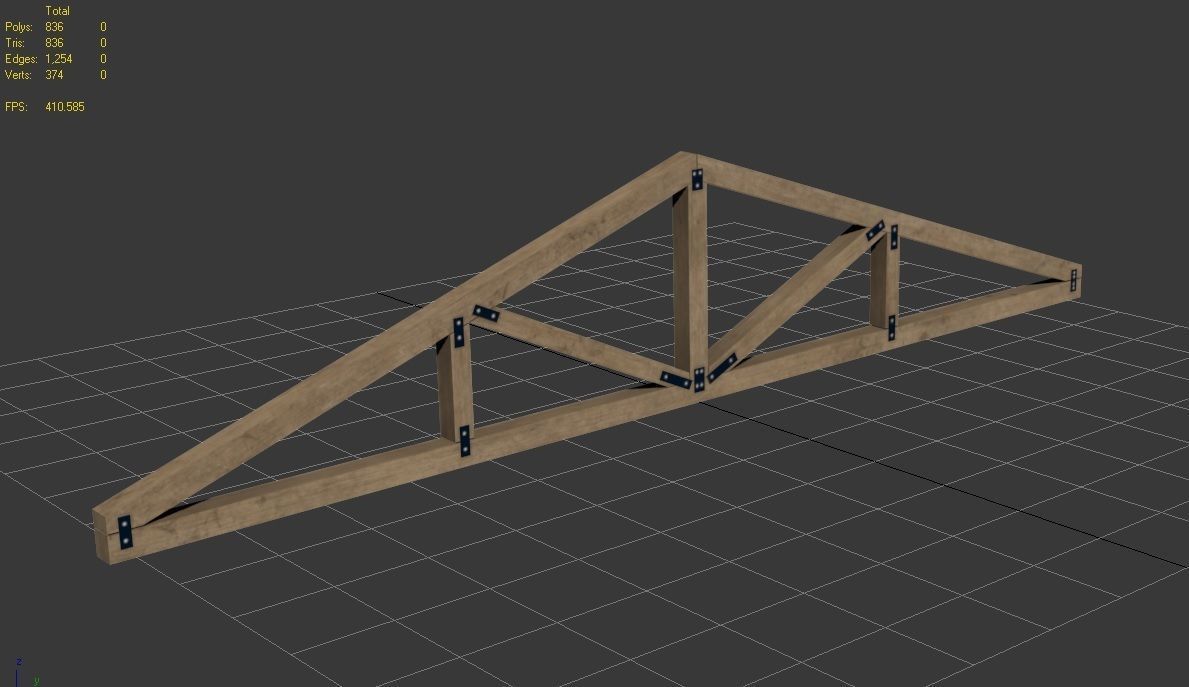 Wooden Roof Truss 04 Low-poly 3D model_10