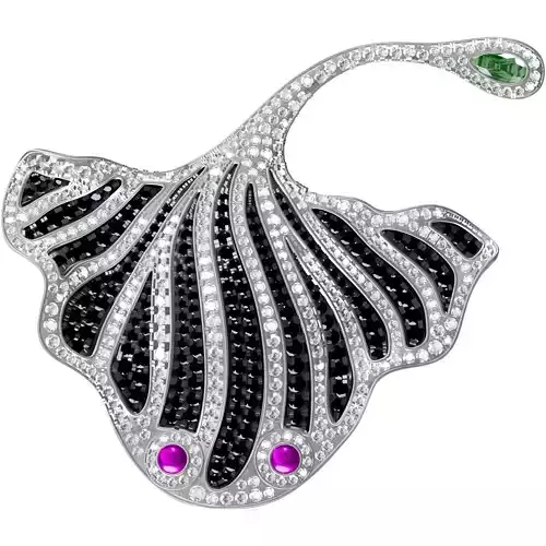 Stingray Fish Black Diamond Brooch
