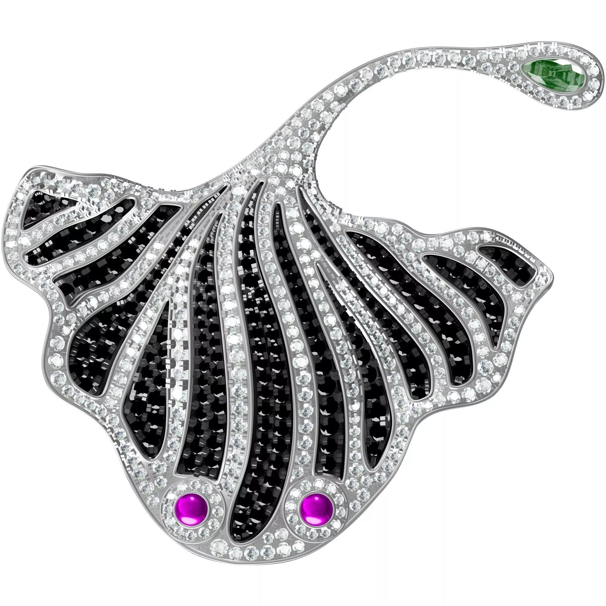 Stingray Fish Black Diamond Brooch 3D print model