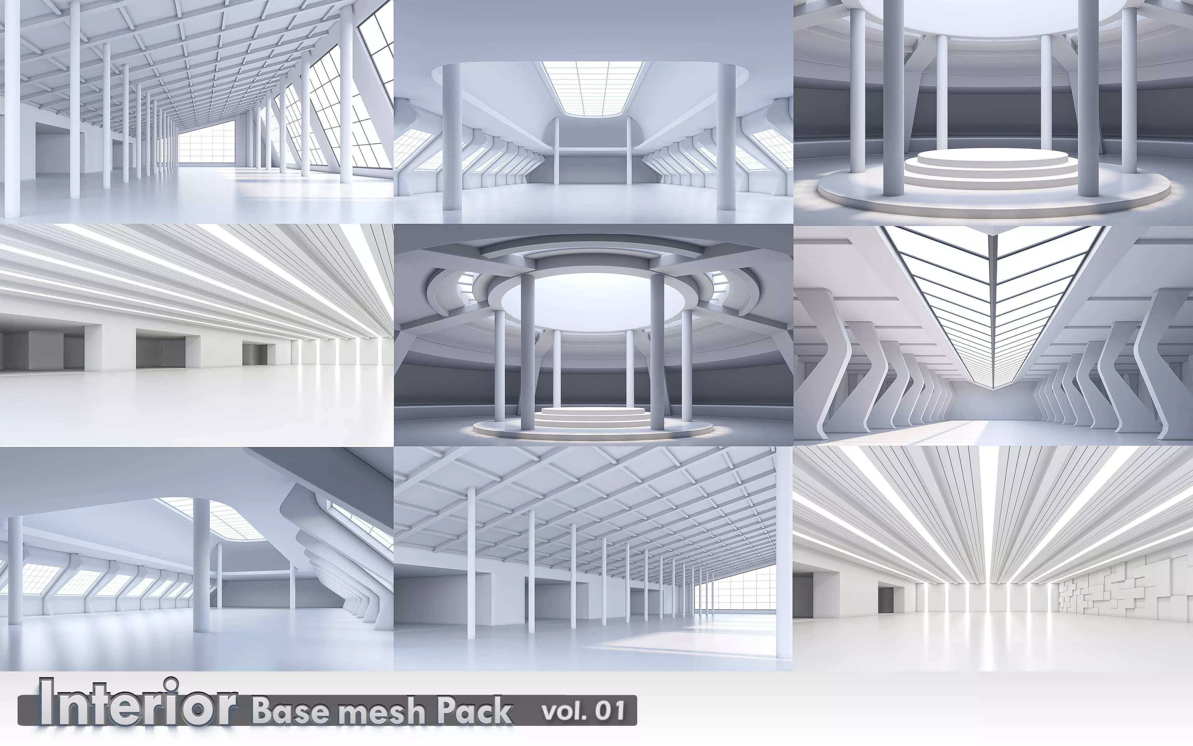 interior base mesh pack vol 01 Low-poly 3D model_0