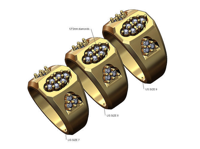 Triangular cluster top and sides diamond signet Us sizes  7 8 9 3D print model