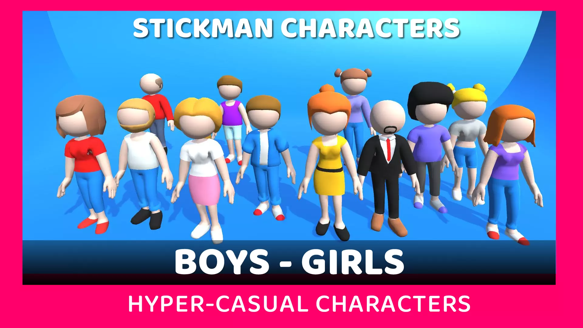 Hypercasual Stickman Characters Boys and Girls Low-poly 3D model_0