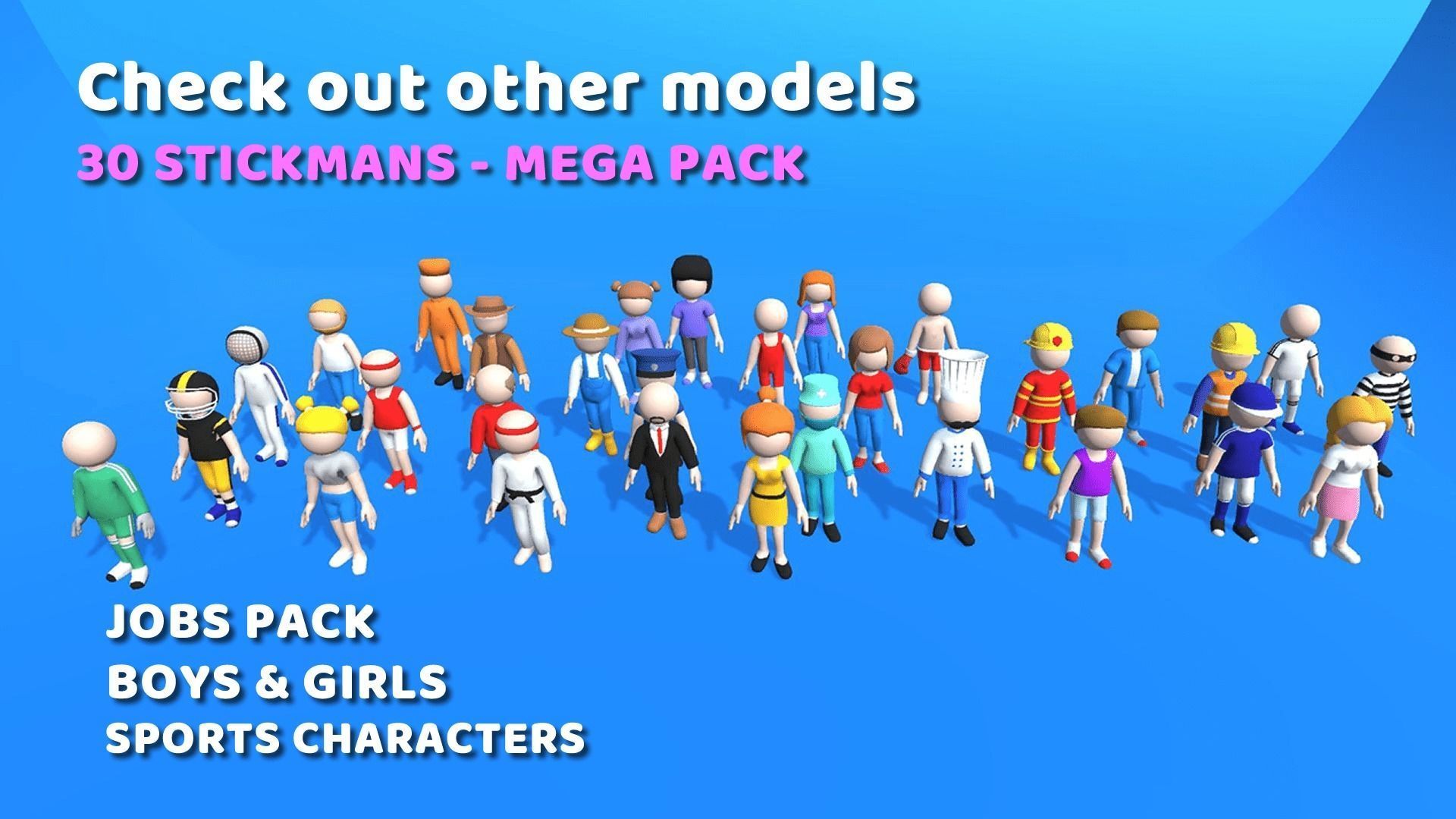 Hypercasual Stickman Characters Boys and Girls Low-poly 3D model_7