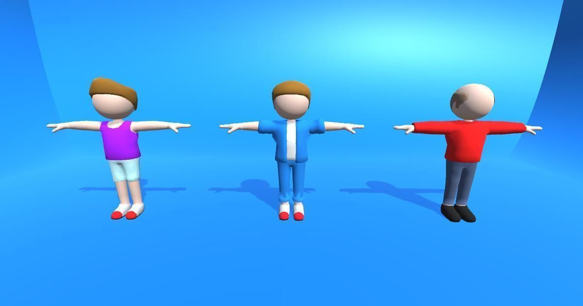 Hypercasual Stickman Characters Boys and Girls Low-poly 3D model_6