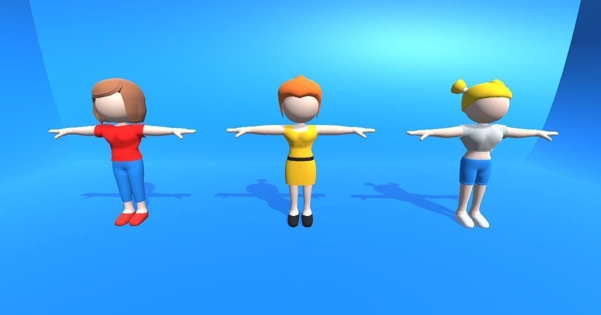 Hypercasual Stickman Characters Boys and Girls Low-poly 3D model_3