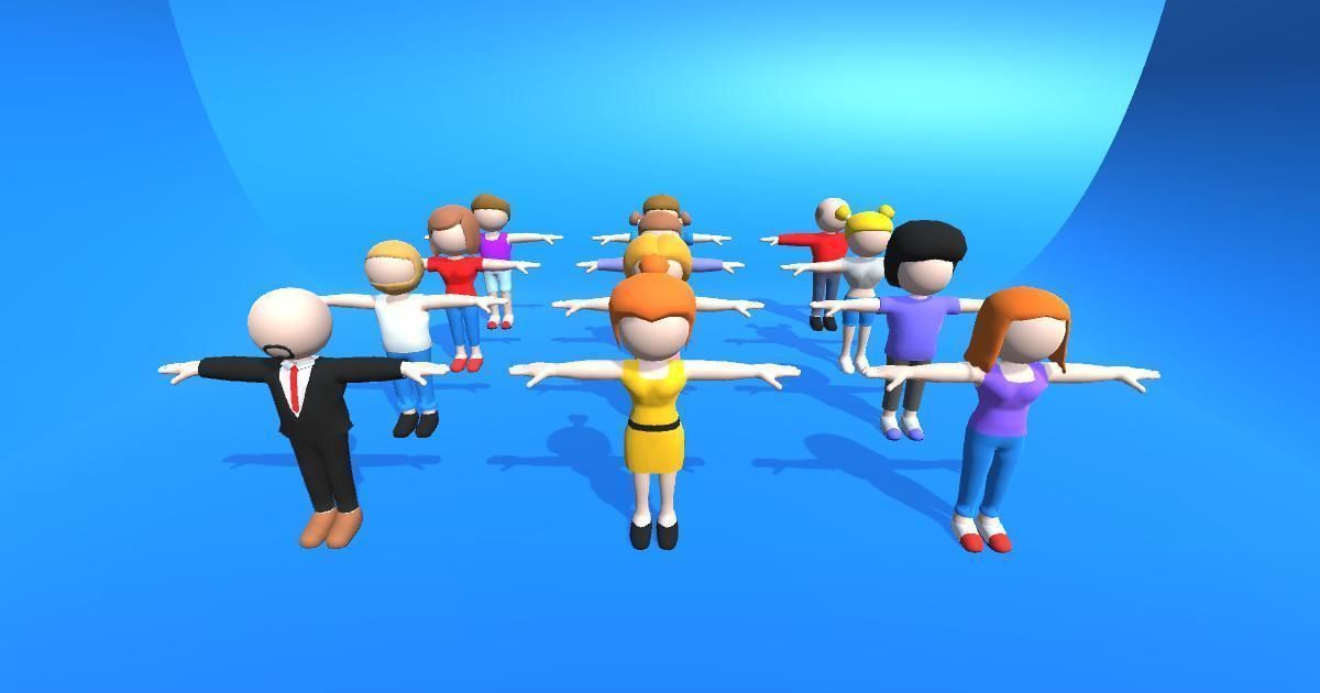 Hypercasual Stickman Characters Boys and Girls Low-poly 3D model_2