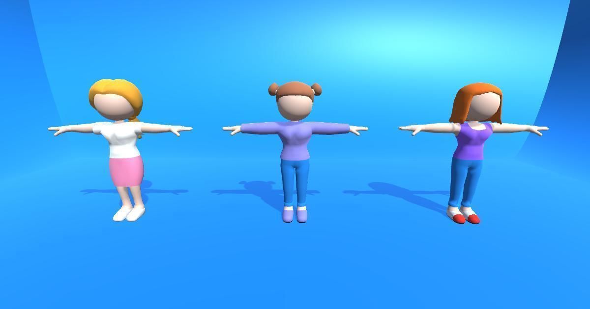 Hypercasual Stickman Characters Boys and Girls Low-poly 3D model_5