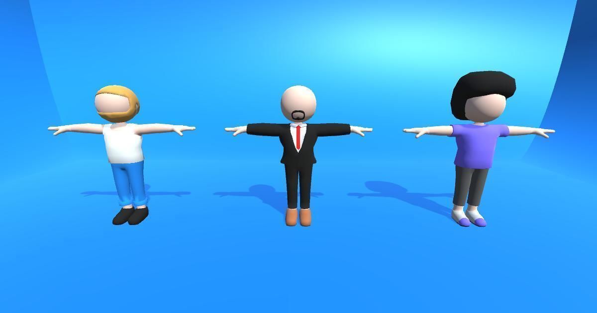 Hypercasual Stickman Characters Boys and Girls Low-poly 3D model_4