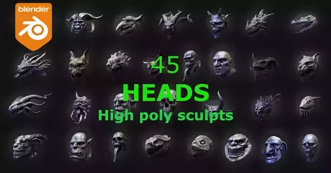 45 HEADS High Poly sculpts 3D model