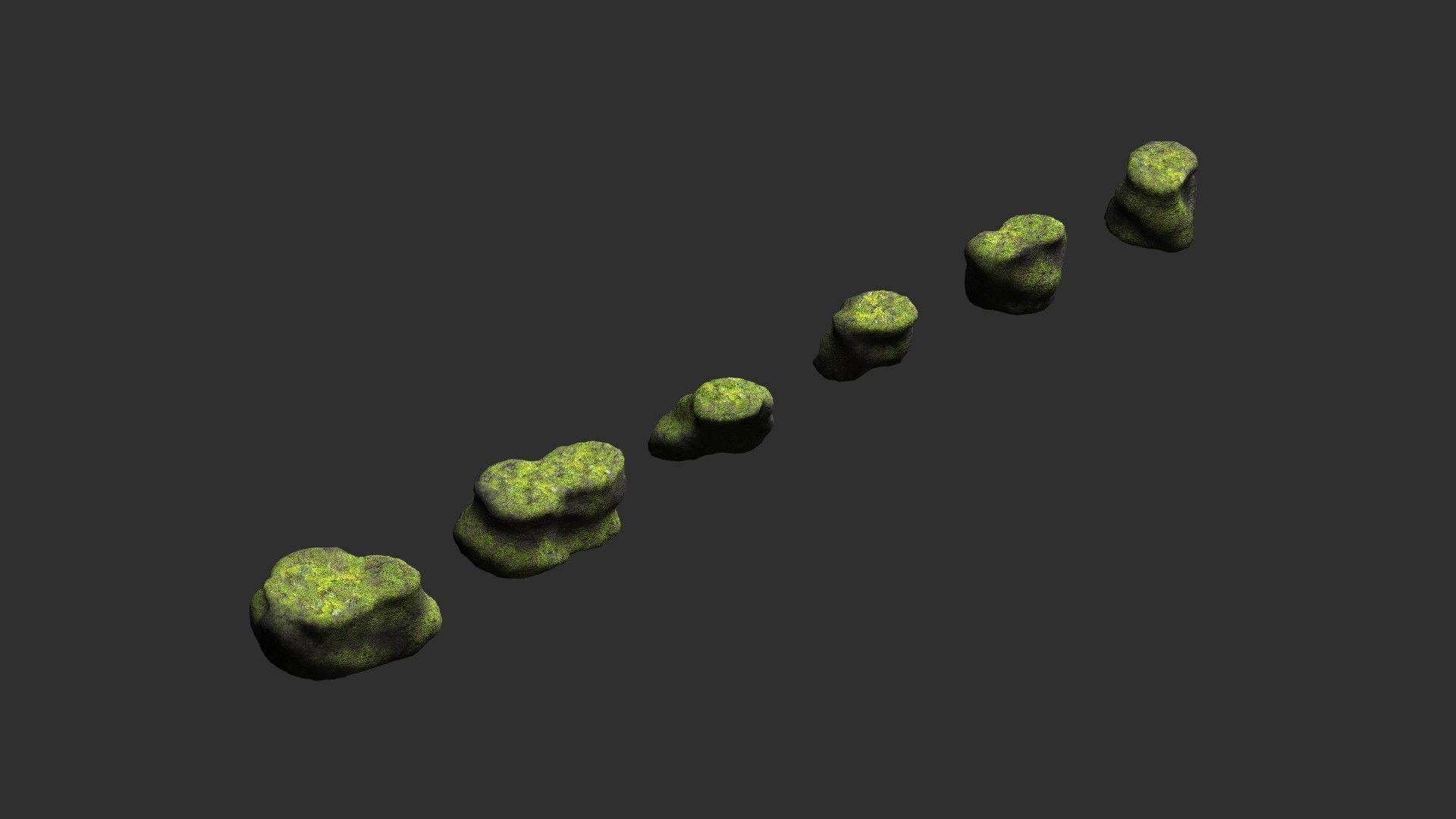 Short Flat Rocks - Moss 1 Low-poly 3D model_13