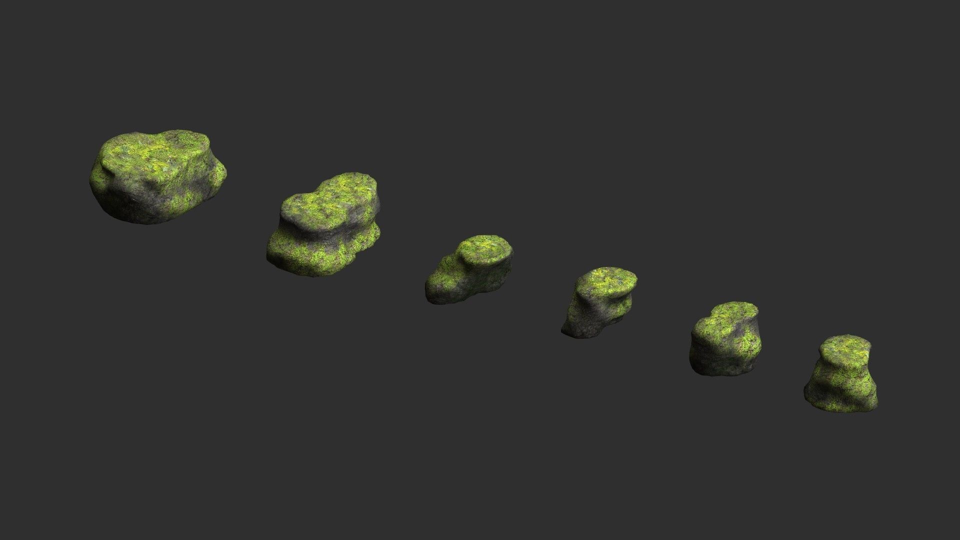 Short Flat Rocks - Moss 1 Low-poly 3D model_2