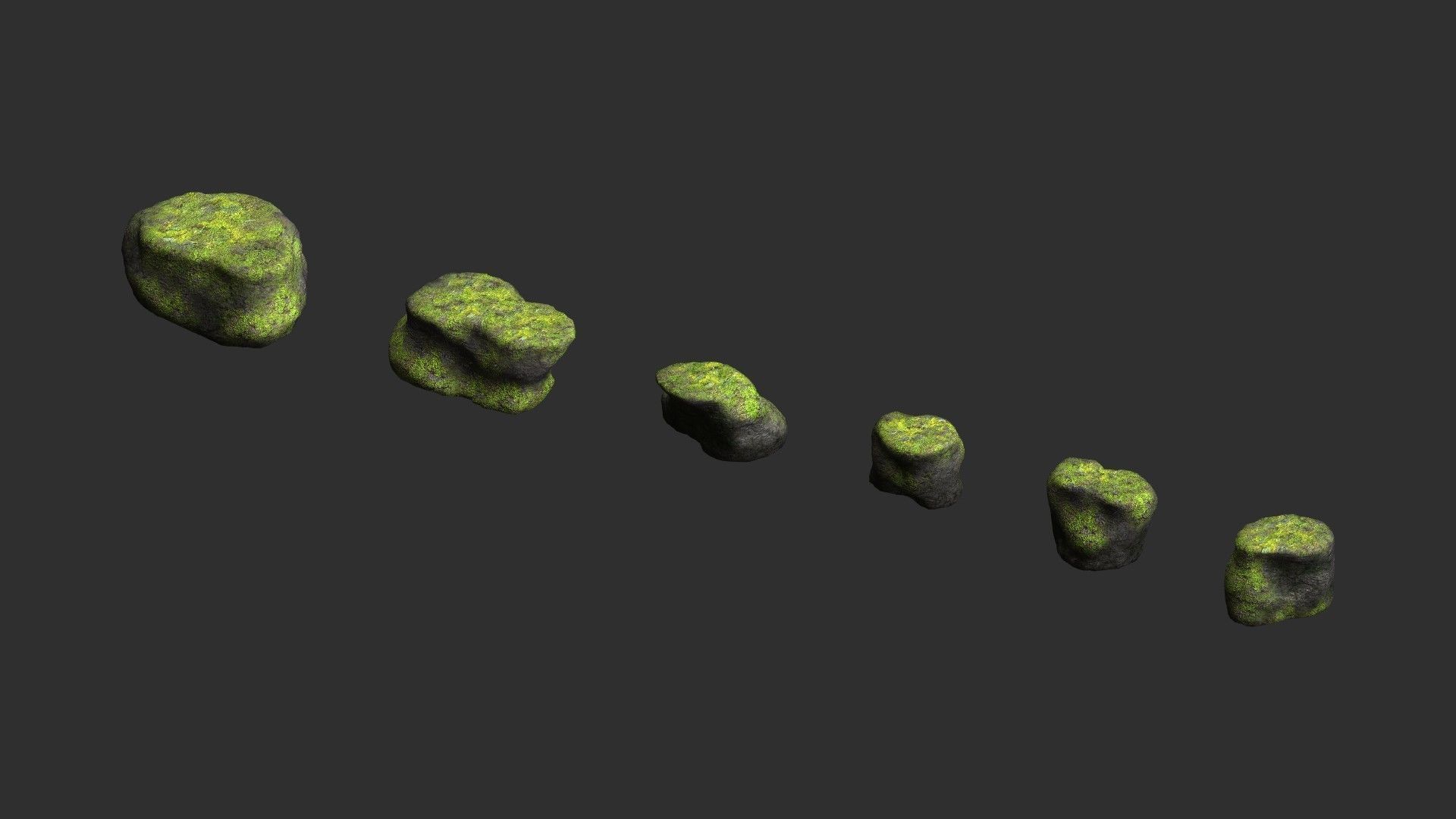 Short Flat Rocks - Moss 1 Low-poly 3D model_1