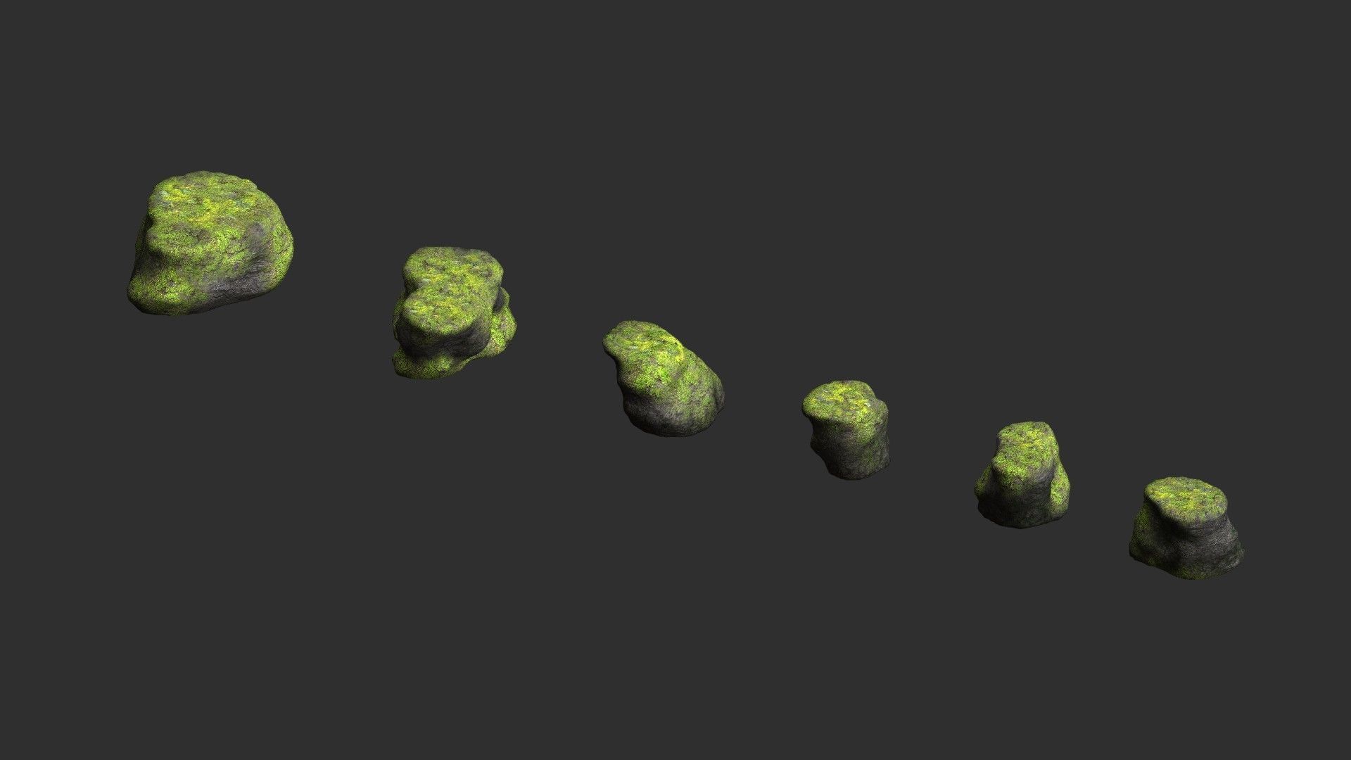 Short Flat Rocks - Moss 1 Low-poly 3D model_4