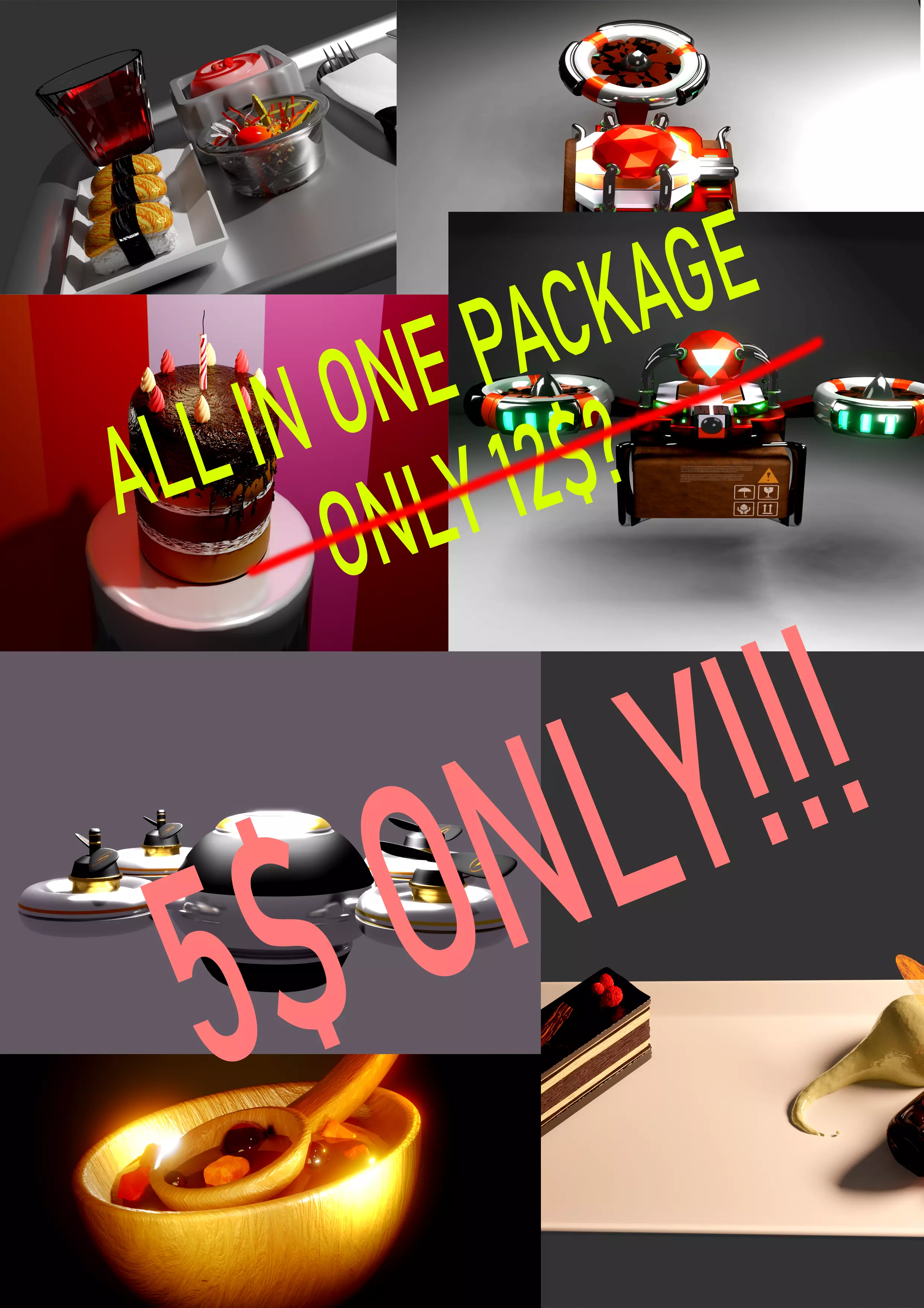 3D 5 in 1 Models Package   3D model_0