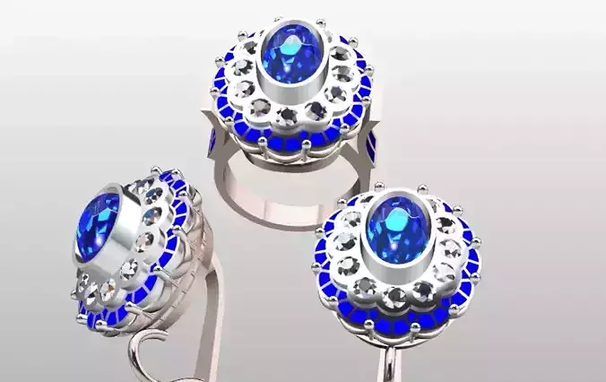 3D print model sapphire and diamond ring