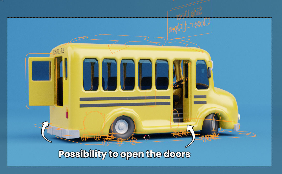 Stylized Cartoon School Bus - fully rigged 3D model_7